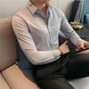 Мужская приталенная рубашка с длинным рукавом, не требующая глажки, однотонная, официальная, деловая, эластичная, на пуговицах