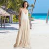 Леди пляжное платье Глубокий V-образный вырез Свободное трапециевидное лоскутное платье с открытой спиной и без рукавов Плиссированное платье с ремешками для отдыха Курортная одежда Макси-платье Сарафан длиной до пола