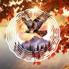 Eagle Metal Wind Spinner Outdoor Decor 3D Hanging Yard Art with 360 Rotating Hook No Power Needed Easy Install Forest Sunrise Design
