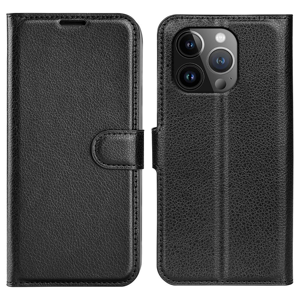 For iPhone 14 Pro Wallet Case Litchi Texture Shockproof Leather Flip Stand Phone Cover
