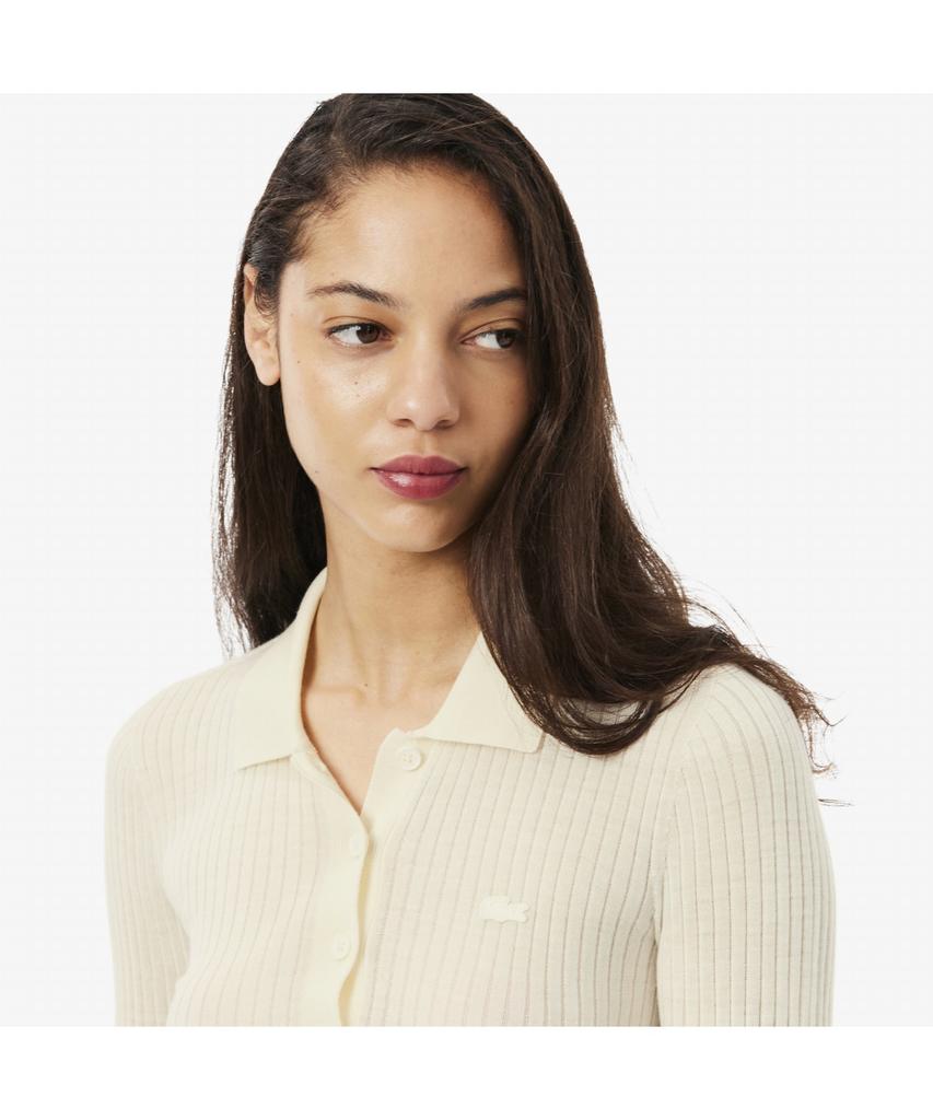 LACOSTE Women'S Ribbed Long Sleeve Polo Sweater Af4006-55N 70V