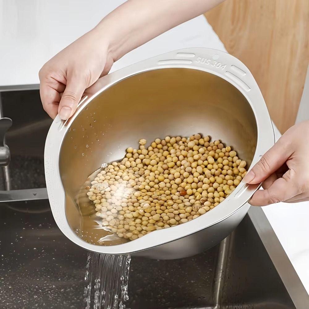 Rust-proof Vegetable Washing Basket Stainless Steel Rice Washing Basin Cooking Preparation