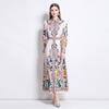 Spring Autumn Women Vintage Exquisite Print Runway Dresses Turn-down Collar Single Breasted Long Maxi Shirt Party Dress for Graduation