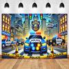 Cartoon Police Backdrop Police Station Car Background Banner Kid Birthday Party Decoration Baby Shower Supplies Photography Prop