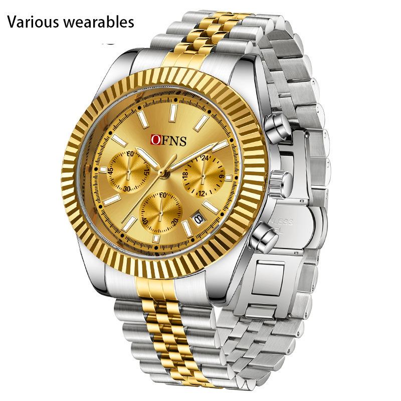 Новые мужские часы Business Three-eye Six-pin Quartz Watch Luminous Calendar Waterproof Men's Watch