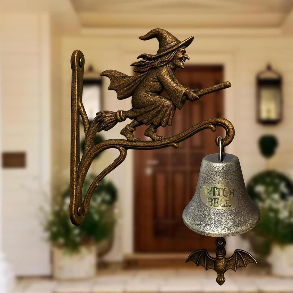 Halloween Vintage Witch Doorbell Gothic Metal Witch Hangable Garden Decor Outside Doorbell For Cottage Porch Entrance