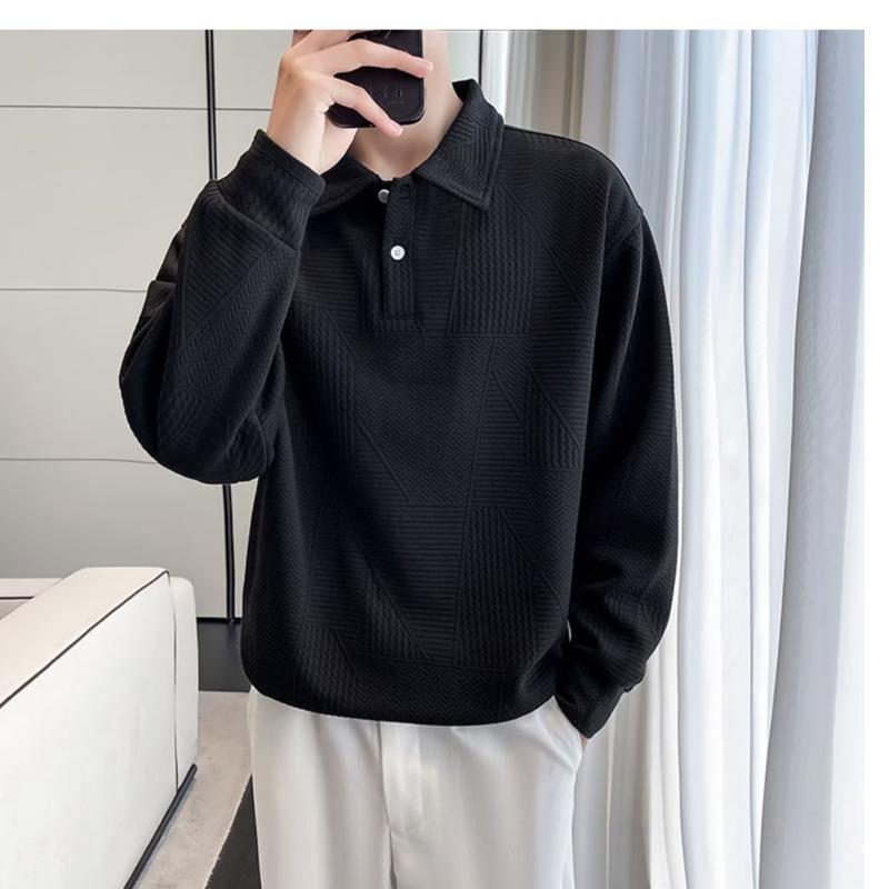 Men's 2023 Autumn/Winter Waffle Lapel Sweatshirt - Trendy, Versatile, Long-Sleeved Top