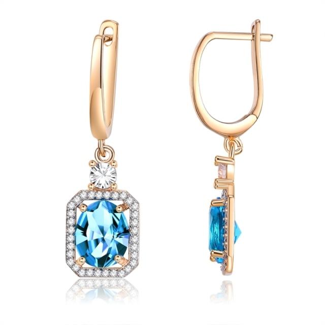 Luxurious Champagne Gold Tone Blue Women Cubic Zircon Stud Earrings Female Giveaway Present Trendy Stylish Engagement Earrings Fine Jewelry
