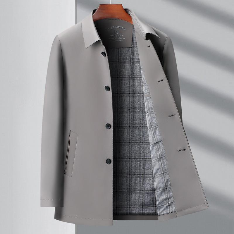 Новая мужская ветровка средней длины с лацканами из шелка тутового шелкопряда для среднего и пожилого возраста, повседневная куртка высокого класса для государственных служащих на весну и осень