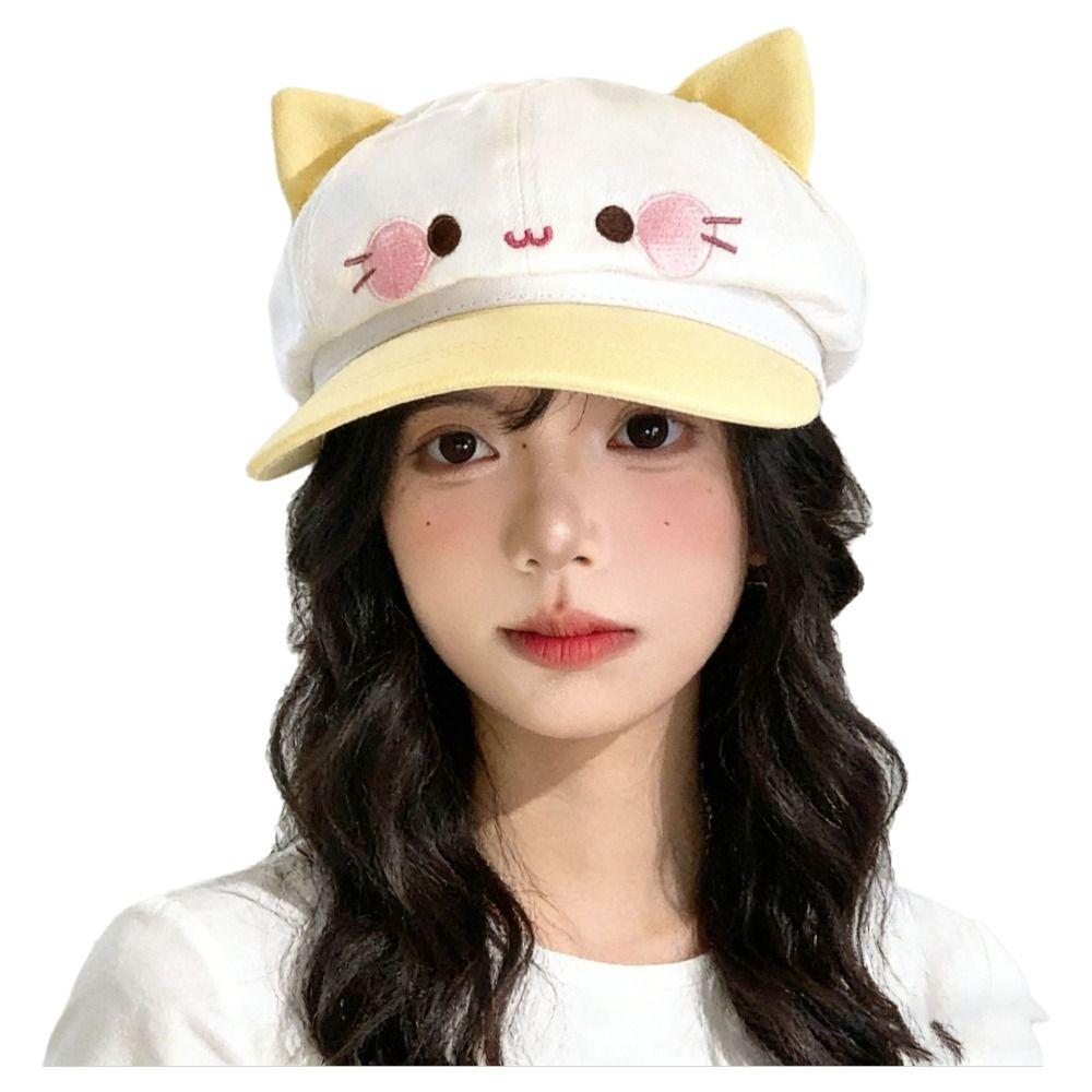 Japanese Style Cat Ears Beret Big Head Cartoon Beret Fashion Octagonal Hat Female Wear