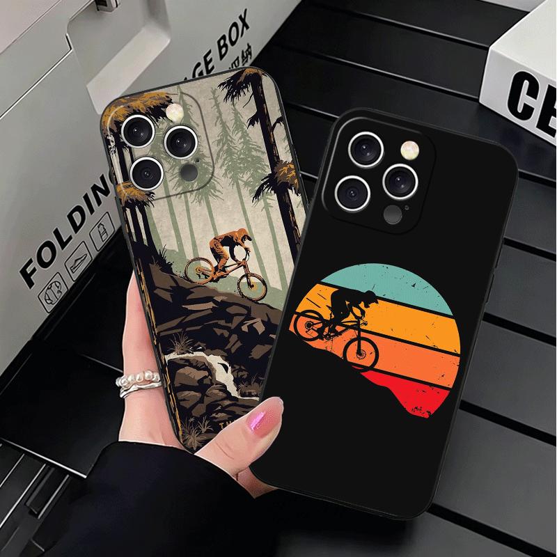 Мягкий чехол для телефона с изображением горного велосипеда для iPhone 16 16E 17 Air 15 Pro Max 14 Plus 13 Mini 11 12 7 Черный чехол Задняя крышка