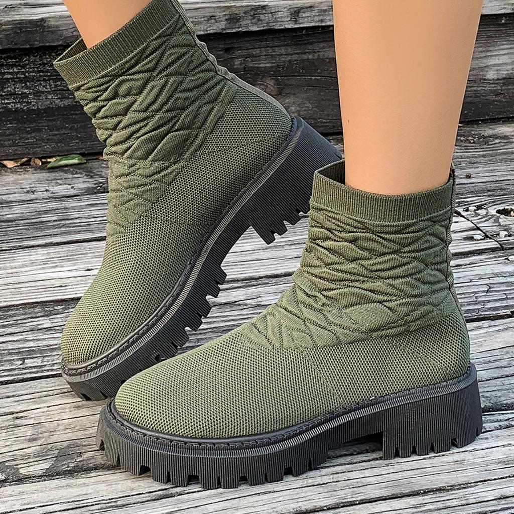 Spring Foreign Trade Large Size Fashion Boots Women's New Elastic Fly-woven Thick-soled Socks Boots Casual Low-tube Martin Boots