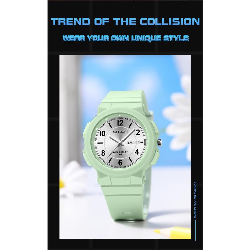 SANDA Новый стиль Электронный счетчик Механизм Двухдневный календарь Модный тренд, Индивидуальные мужские и женские часы для учащихся средней школы