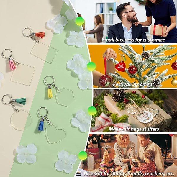 Акриловые заготовки, брелки оптом, 20/40/80 шт. в комплекте, акриловый орнамент, прозрачные заготовки, кисточки, брелок для ключей, прыгающие кольца для изготовления винила, брелок «сделай сам»