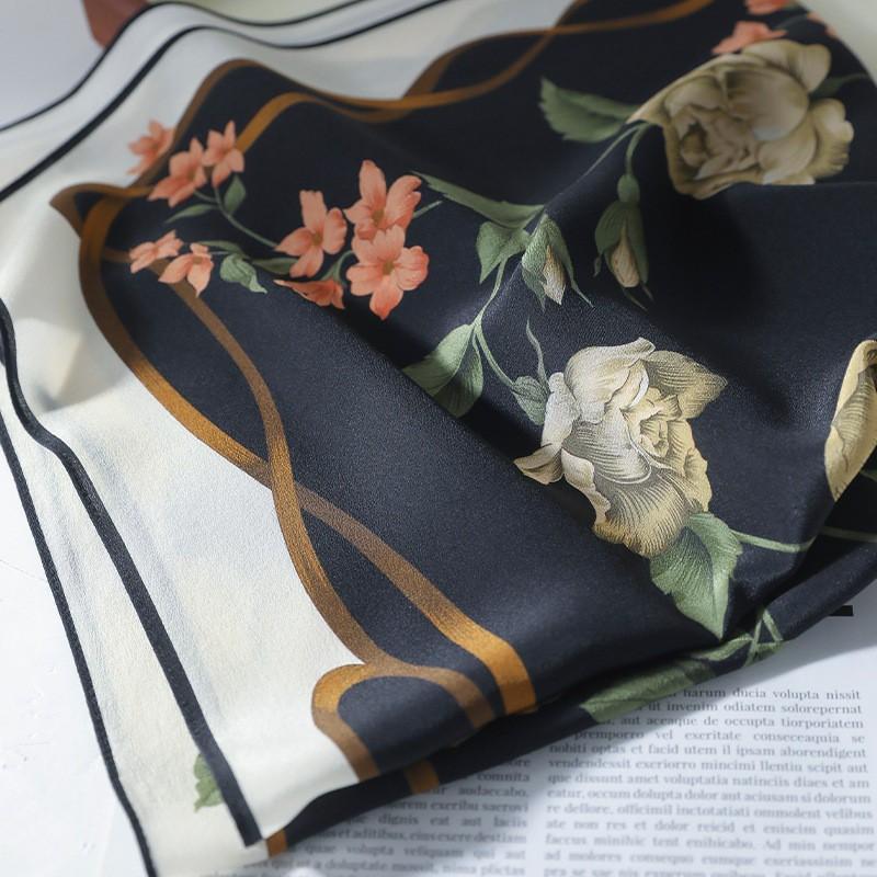 Literary Flower All-matching Mulberry Silk Crepe De Chine Scarf Sunscreen Fashion Square Towel