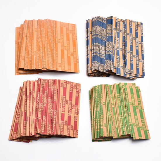 100 шт., обертка для монет, разные плоские рулоны для монет, обертки для монет, крафт-бумага, 4 цвета, рулоны для монет в четвертную монету, никель, пенни, десять центов