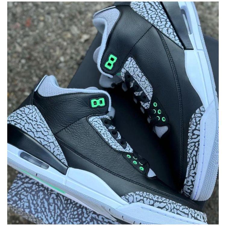Мужские кроссовки Air Jordan 3 Retro Green Glow черные волчье-серо-белые CT8532-031