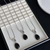 Black Color Snake Bone Chain Necklace Casual Sweater Chain Water Drop Pendant Necklace  for Women