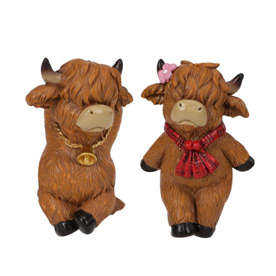 2 шт. Мультяшная фигурка высокогорного быка, пара, статуэтка высокогорного скота, смоляная скульптура, садовое украшение для цветочного горшка