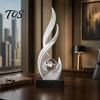 Golden Abstract Statue for Office Desk Decorative Sculpture with Clear Crystal Ball, Modern Flowing Curve Tabletop Decor Luxury Interior Decoration