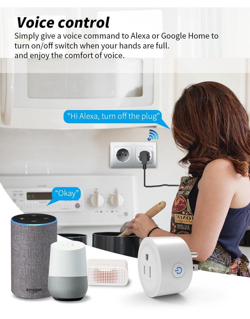 Умная WiFi розетка американского стандарта с голосовым управлением Alexa и таймером в мобильном приложении