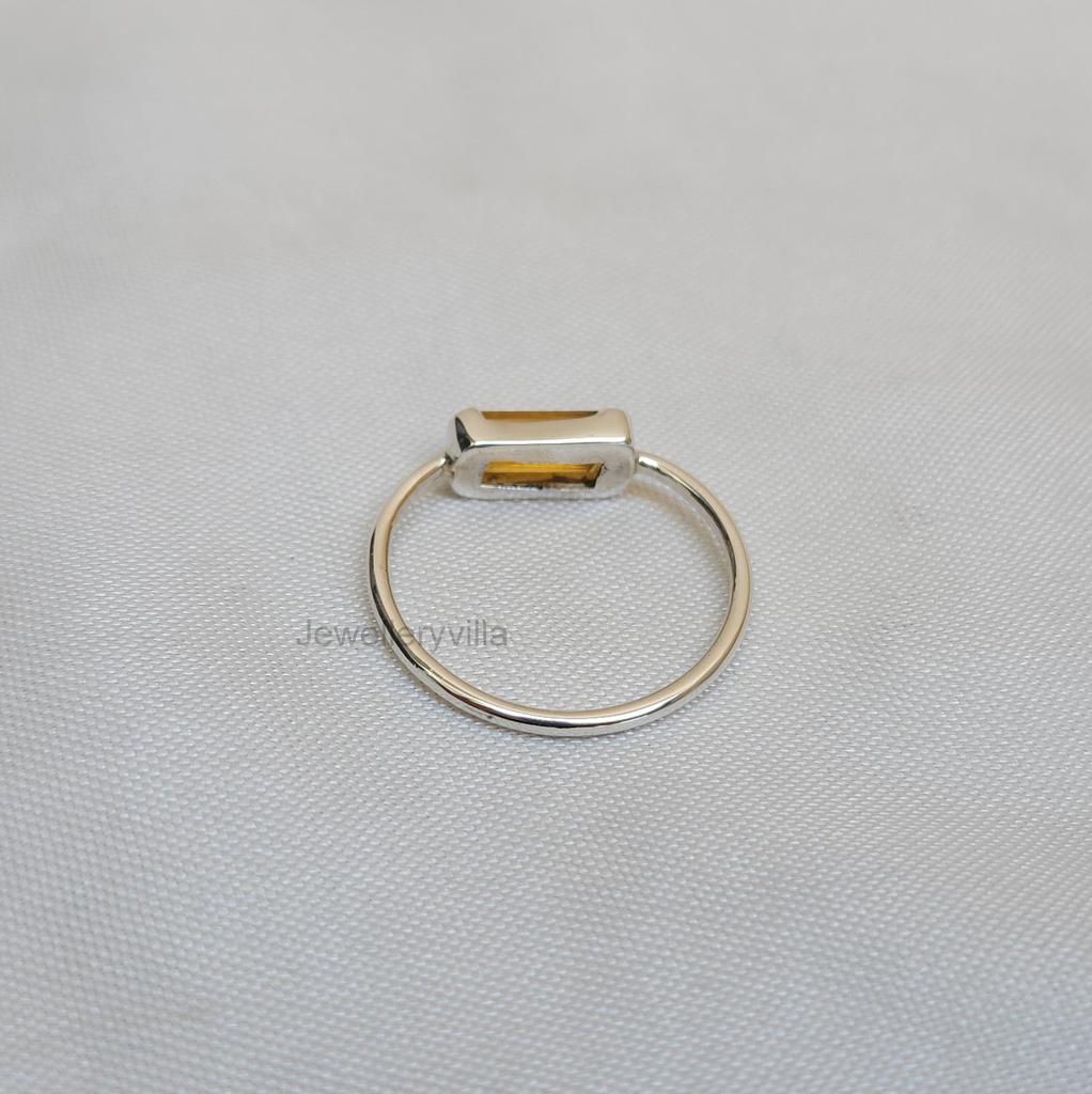 Кольцо с цитрином в форме багета, камень ноября, 925 пробы, серебряные кольца, ювелирные изделия