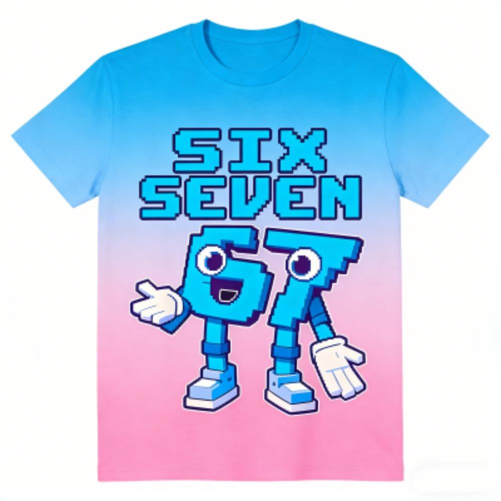 Fashion Cartoon Six Seven 67 Print Kids T-Shirts Summer Street Short-Sleeve Outdoor Casual Tops for Boy and Girl's Tees Top