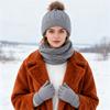 3Pcs/Set Women Winter Hat Scarf Gloves Set Plush Ball Decor Twist Texture Knitting Hat Long Scarf Warm Gloves Set