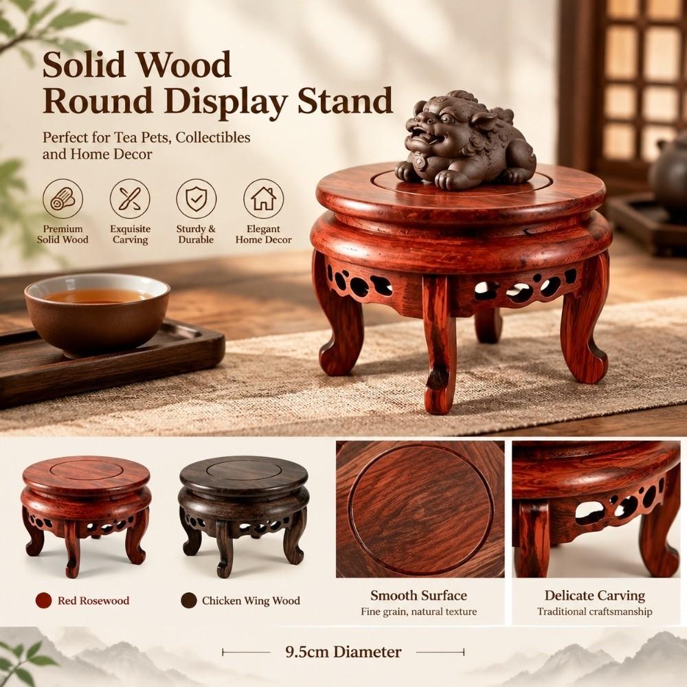 Round Wooden Display Pedestal 9.5cm Wooden Teapot Stand Chinese Style Display Stand Base Garden