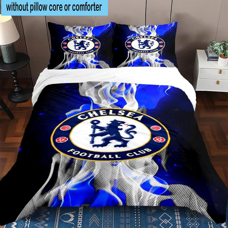 3pcs Chelsea Fc Printed Bedding Set Duvet Cover Closure Includes 1 Duvet Cover & 2 Pillowcases Bedding Sets Home Decor Gifts