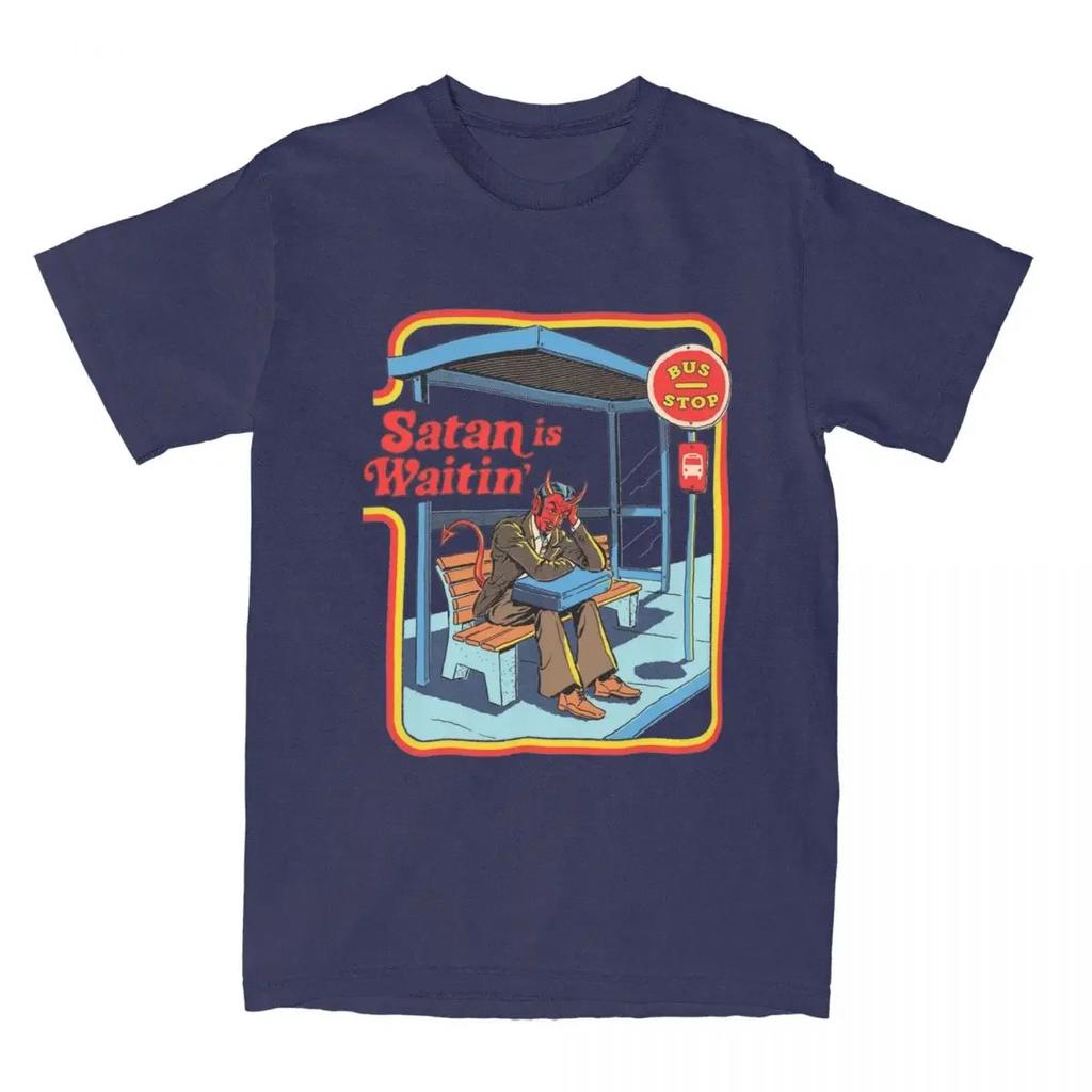 Сатана ждет Смешные винтажные темные мужские женские футболки Юмор Pulp Art Одежда Новинки Футболки Футболки Одежда