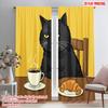 2pcs 2D Flat Printing Party Curtains Black Cat Coffee Croissant Polyester Without Electricity Festive Wall Decor Use for Holiday