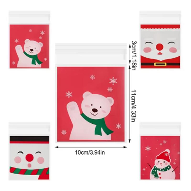 100 шт. Рождественские целлофановые пакеты Праздничные прозрачные пакеты для сладостей Самоклеящиеся пакеты для упаковки печенья Праздничные сувениры для вечеринок