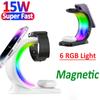 15W 4 In 1 RGB Light Magnetic Wireless Charger Stand For iPhone 15 14 13 12 Airpod Apple iWatch 8 7 6 Fast Charging Dock Station