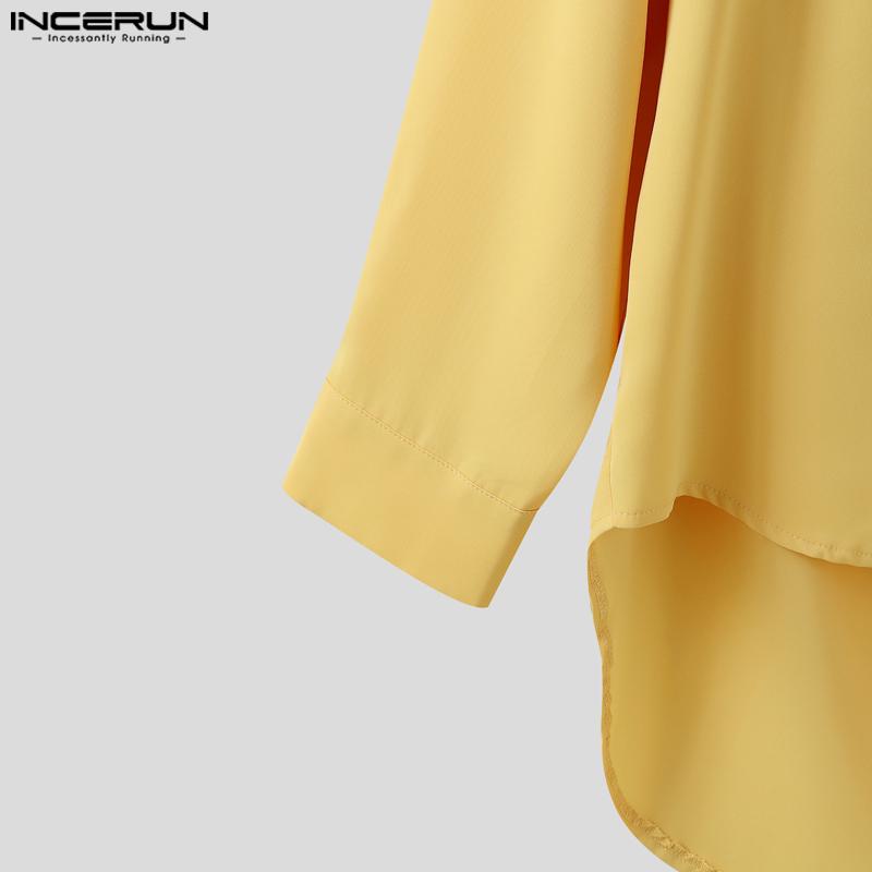 INCERUN Oversized Men Lapel Neck Long Sleeve Back Patchwork Casual Irregular Shirts