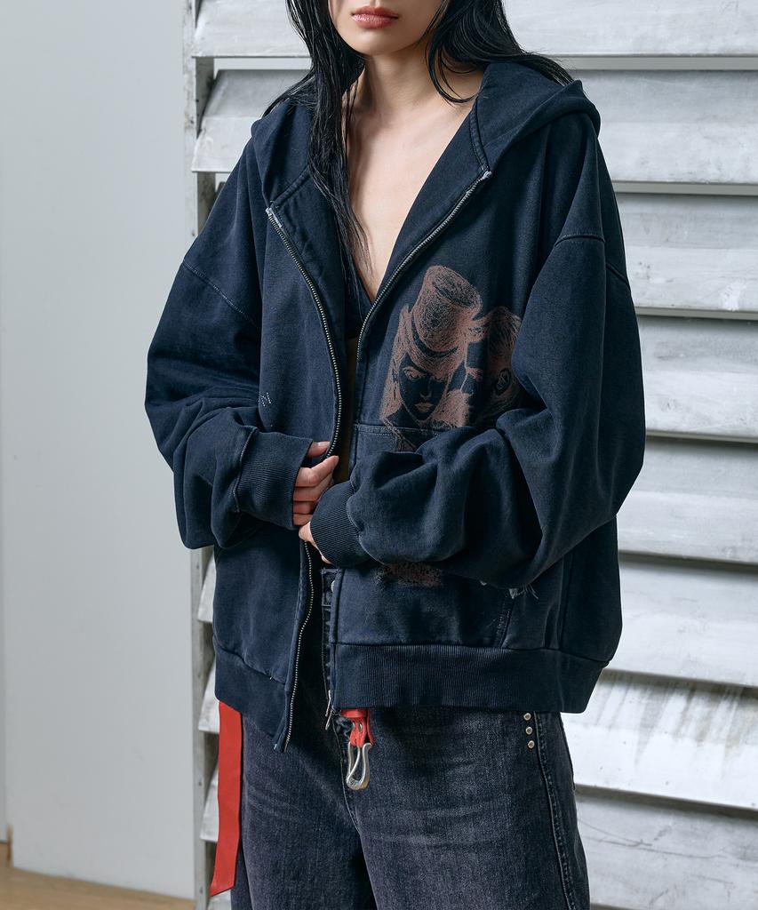 Wesken [Unisex] Oversized Moulin Rouge Zip-Up Hoodie (Black)