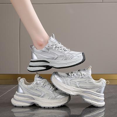 Корейская версия платформенных кроссовок «папины кроссовки» женские 2024 новая осень сетчатые дышащие увеличение роста спортивные повседневные кроссовки для бега ins тренд