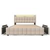 Lit double - MUVOE - 160x200cm - Beige - Éclairage LED - Tiroirs de rangement - Recharge USB
