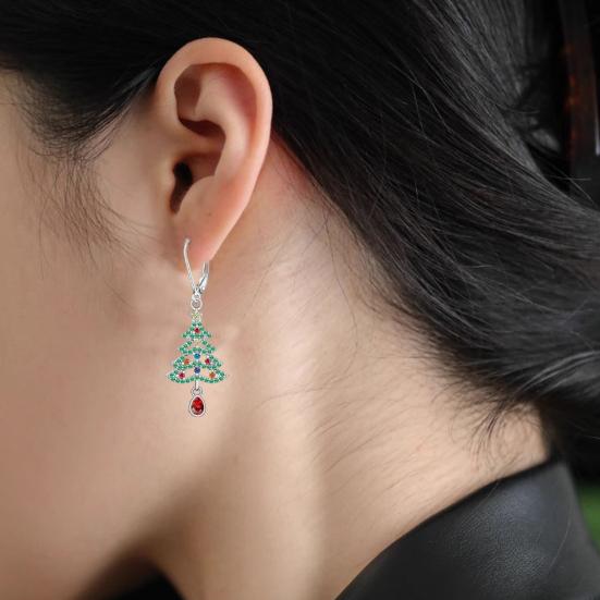 Christmas Tree Dangle Earrings Shiny Zircon Tree Jewelry Zinc Alloy