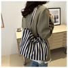 Korean Niche Shopping Bag 2025 New Tote Bag Retro Literary Shoulder Large Bag Small Fresh Striped Canvas Bag