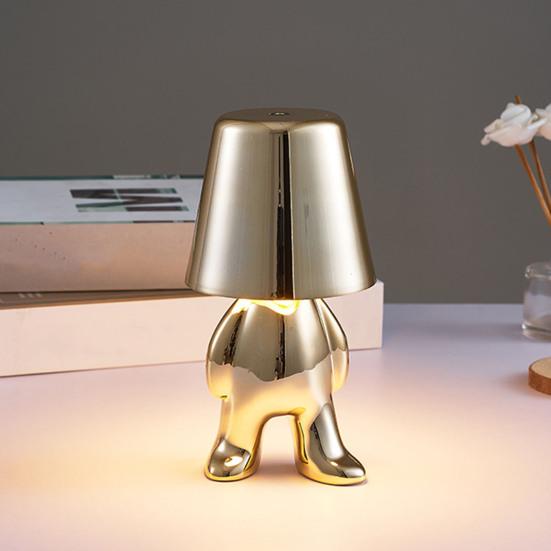 Настольная лампа в виде статуи золотого человека с USB-зарядкой, 3 цвета, регулируемая яркость, сенсорное управление, настольная лампа для дома, спальни, прикроватная декоративная светодиодная лампа для сна