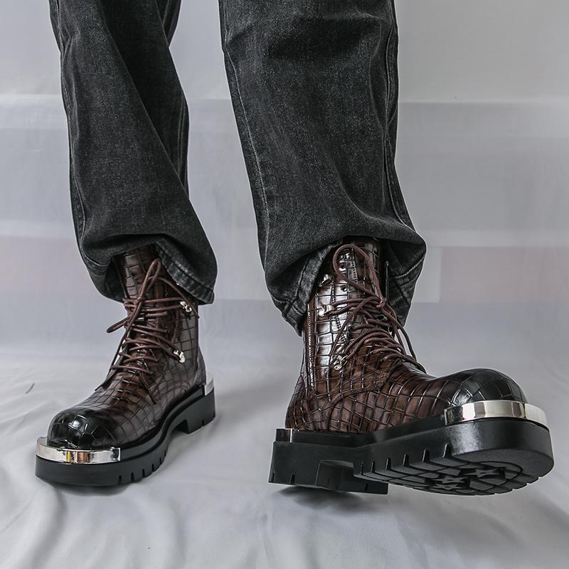 Мужские ретро ботинки на платформе с толстой подошвой в панк-стиле, ботинки-лифты в уличном стиле, мотоботы с большой головой, высокие ботинки, большой размер