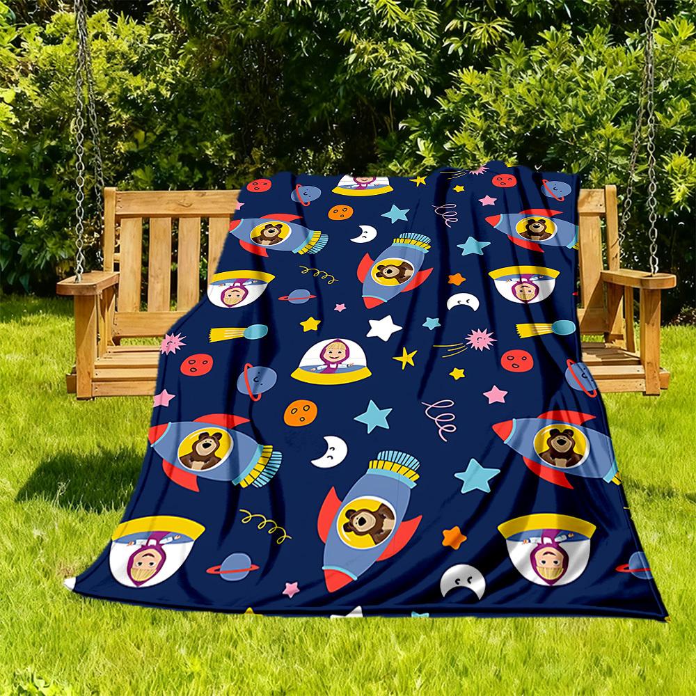 1 шт. Маша и Медведь Плед для улицы Легкий Фланелевый, Мягкий и Теплый, Всесезонный для Дивана, Улицы, Кемпинга, Гостиной, Офиса, Стула