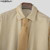 INCERUN S-5XL Men Turn-down Collar Tie Long Sleeve Striped Casual College Style Shirts