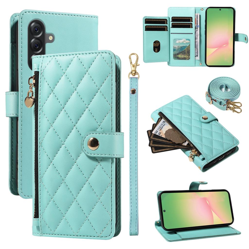 For Samsung Galaxy A56 5G/M56 5G Wallet Case with Straps, Rhombus Leather Stand Phone Cover