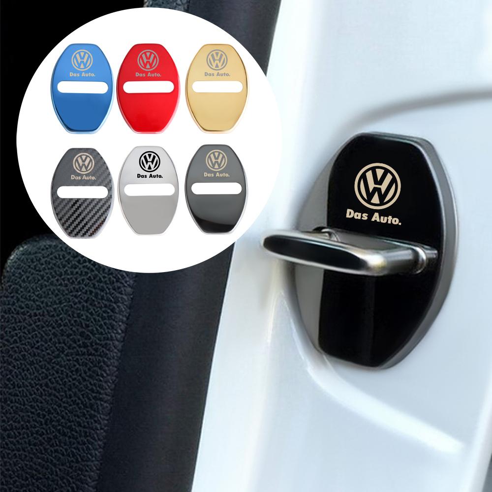 VW 4PCS Car Interior Door Lock Cover Stainless Steel Auto Door Latch Protective Stickers For Volkswagen VW GOLF Polo Beetle Tiguan EO1