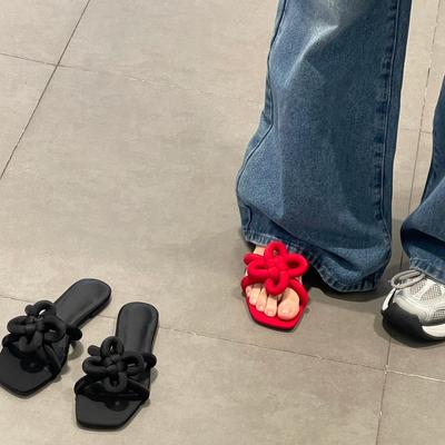 Версия из овчины~ Новые шлепанцы-однословки из кожи в китайском стиле с китайским узлом, женские весенние французские ленивые полушлепанцы, носите прохладные шлепанцы