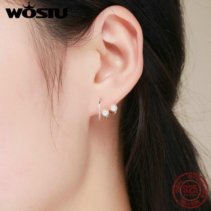 WOSTU New Style 925 Sterling Silver Intertwined Pearl Stud Earrings for Women Original Jewelry