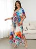 2024 Bohemian Chic Printed Batwing Sleeve V-образный вырез с разрезом по бокам Макси-платье Женская летняя одежда Пляжная одежда Купальный костюм Накидка Q1594