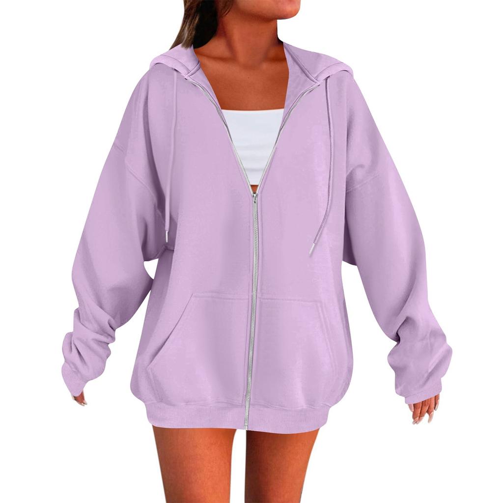 Women's Solid Color Zipper Sweatshirt Tops Daily Casual Jacket